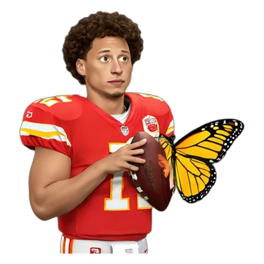 Patrick Mahomes with butterfly wings in his back crying with a football in his hands sticker