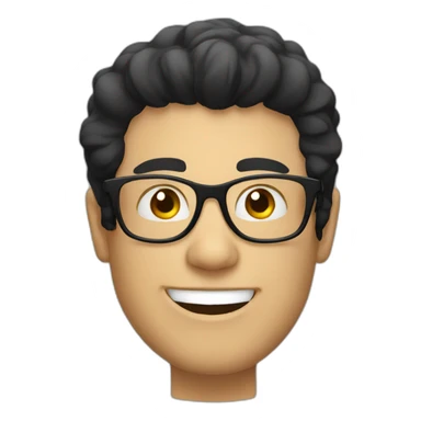 White man with transparent glasses and black hair smiling sticker