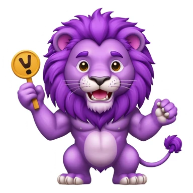 Purple lion holding a sing looking happy sticker