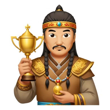 Genghis khan holds a trophy sticker