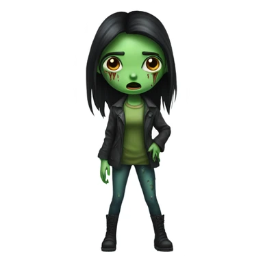JUST ONE BRUNETTE zombie girl in horror green skin and long black hair sticker