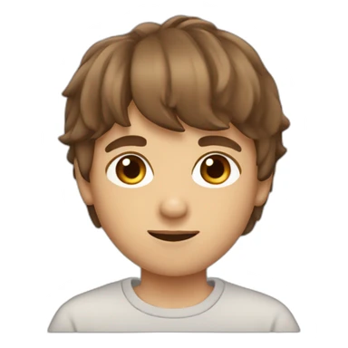 boy with brown hair and bangs wearing a sweatshirt sticker