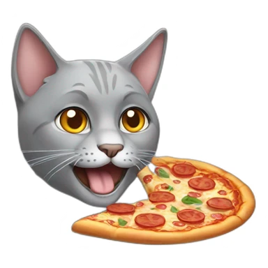 a grey cat eating pizza sticker