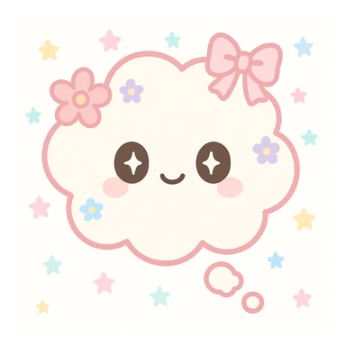 thought bubble with pink accents, bows and flowers, girly whimsical style sticker