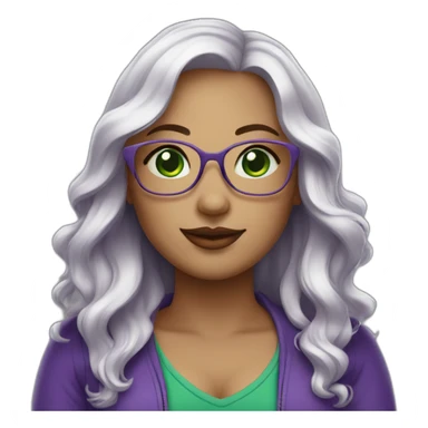 curvy-woman-white, purple-long-wavy-hair, green-eyes-square-glasses sticker