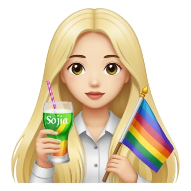 long hair girl holding rainbow flag with "text" Soju lang malakas" sticker
