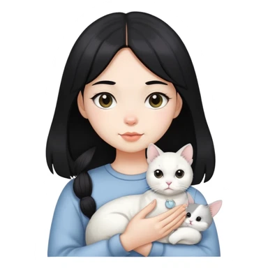 black hair girl with white Chinchilla cat sticker