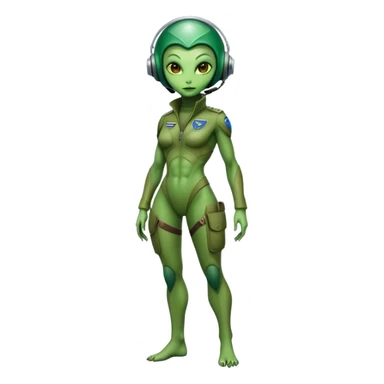 green alien reptilian woman pilot, full body full figure sticker
