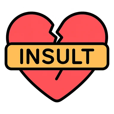broken heart icon with a crack and the word 'INSULT' across it, colorful sticker