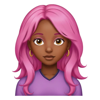 black girl with brown skin with long pink hair sticker