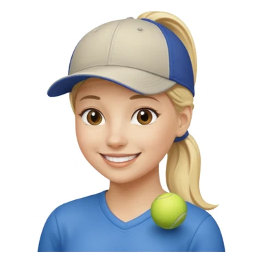 blond woman, pony tail, ball cap sticker