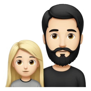 Man with long black hair tied in a tail and beard with a young blond short-haired without a beard sticker