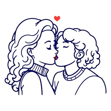 curly haired girl kissing a man with a beard, romantic couple kiss sticker