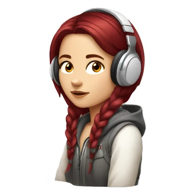 White Slavic girl with burgundy hair and brown eyes listening music in headphones  sticker