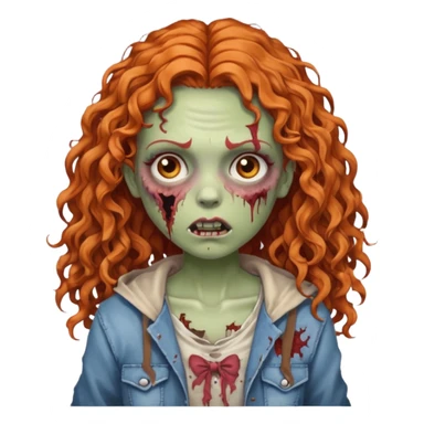 Ginger curly long hair zombie girl with Brown eyes  sticker