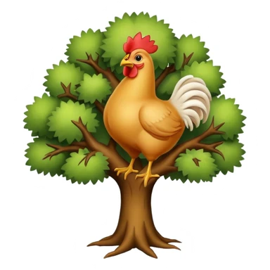 a tree with no leaves and a huge chicken on top sticker
