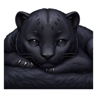 Meme-Worthy cute Sleeping black Panther Portrait Emoji, Head resting peacefully with a contented smile, showcasing a luxuriously sleek form and eyes gently closed in serene slumber, Simplified yet comically adorable features, highly detailed, glowing with a soft, drowsy dark light, high shine, relaxed and utterly lovable, stylized with an air of playful laziness, bright and heartwarming, soft glowing outline, capturing the essence of a sleeping black Panther that feels destined to become the next viral icon of adorable rest! sticker