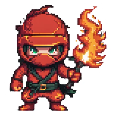 Red ninja surrounded by flames sticker