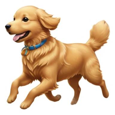 A Golden Retriever running on a beach at sunset, fur blowing in the wind, joyful expression. Motion capture, golden hour lighting, realistic water reflections. sticker