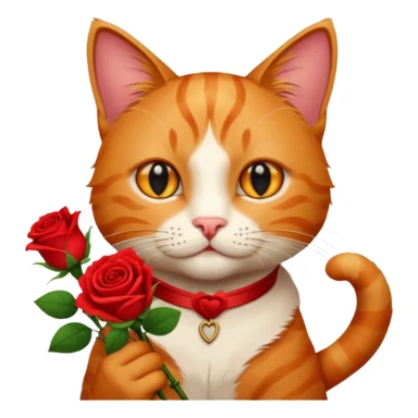 Male cat holding red flowers sticker