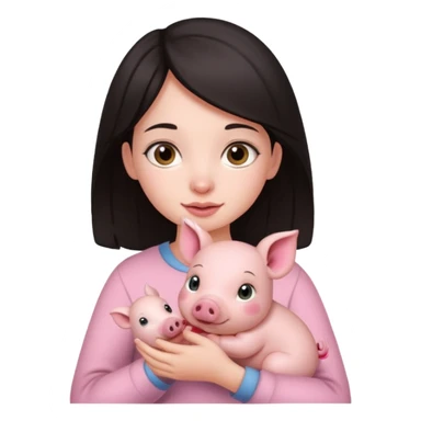 Ragazza bella mora con piccolo maialino  sticker