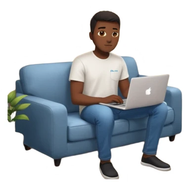 Père noël développeur de teint noir, assis dans un coin cosy de son salon un week-end, ordinateur portable ouvert affichant du code. Lumière naturelle douce, ambiance calme. Habillé simplement (t-shirt clair, jean ou short), tasse de café/thé à côté. sticker