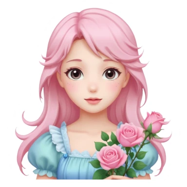 gorgeous pastel anime style lady with blushing face and roses cottagecore fairy sticker