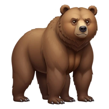 Serious-looking realistic brown bear on all four legs with stern expression, intimidating gaze, realistic features, minimalist emoji style sticker