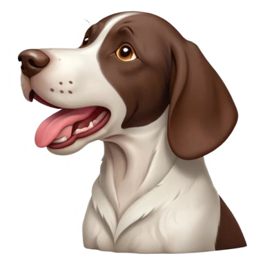 Cinematic Cute Yawning German Pointer Portrait Emoji, Head tilted slightly with a dramatic, wide-open yawn, revealing a sleek liver and white coat with a crisp finish, floppy ears slightly drooping, round brown eyes barely open in drowsy contentment, Simplified yet irresistibly adorable features, highly detailed, glowing with a soft, cozy glow, high shine, relaxed yet expressive, stylized with a touch of whimsy, bright and endearing, soft glowing outline, capturing the essence of a sleepy yet affectionate hunter, so drowsy it feels like it could stretch out of the screen and curl up for a nap! sticker