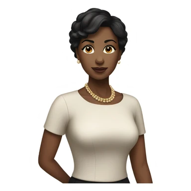 black woman with black short hair and a nice top sticker