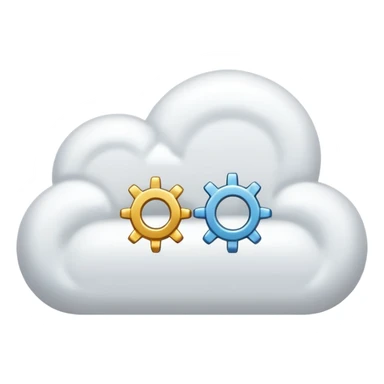 cloud with code brackets {} and a gear sticker