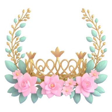 enchanted forest crown with pastel pink leaves, vines, and gold accents sticker