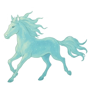 silver spirit horse running, glowing ethereal, mystical, magical, in ghibli style sticker