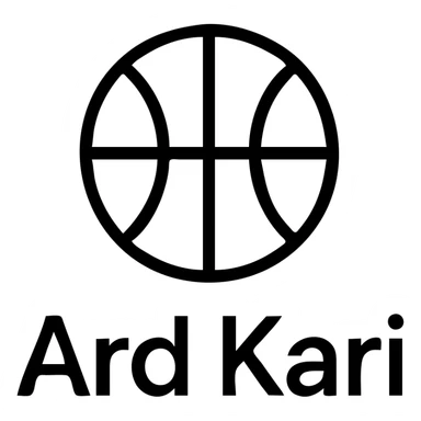 logo with text 'Ard Kari', outlined icon style, basketball element, geometric, simple, professional look sticker