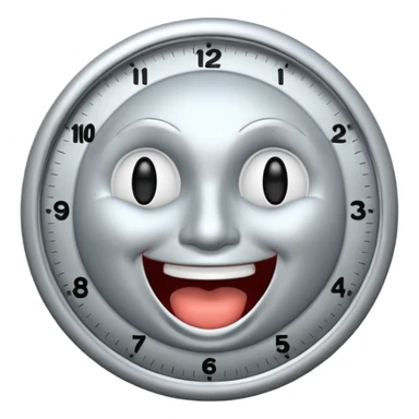 a clock with a face laughing extremely with it’s eyes closed sticker