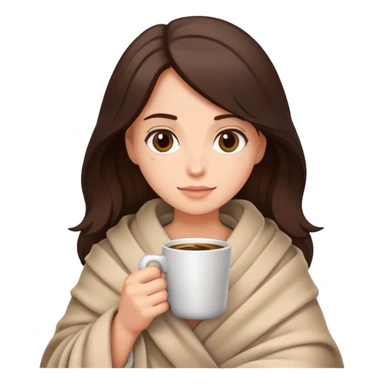 brunette girl holding a coffee, wrapped in a blanket sticker