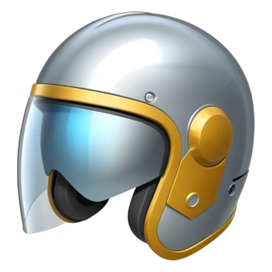 A futuristic helmet emoji made of silver chrome, smooth aerodynamic shape, minimal visor detail, reflective metallic surface, sci-fi aesthetic, iOS emoji style, centered on clean white background sticker