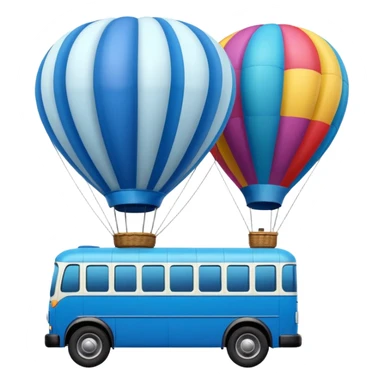 make me a high definition emoji of a Blue bus suspended by a single hot air balloon sticker