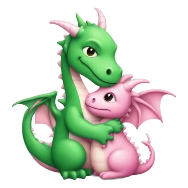 Papa green dragon hugging baby pink dragon sticker