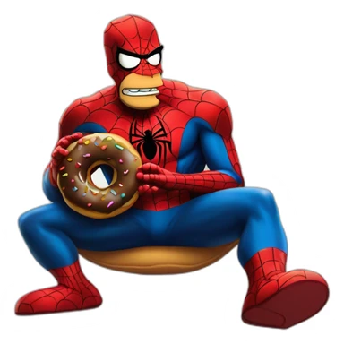 Homer Simpson déguisé en spider man avec un donuts deguisé lui aussi en spider man avec un chien lui aussi déguisé en spider man ainsi que toute sa maison est lui aussi déguisé en spider man sticker