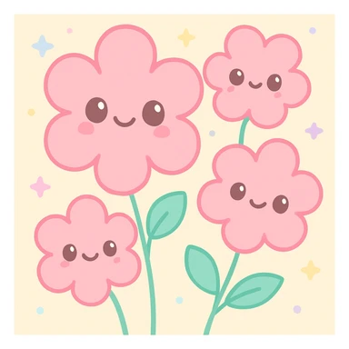 pink flowers, kawaii style, cute and rounded shapes sticker