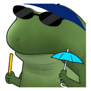 Funny green frog wearing sunglasses and holding a tiny umbrella sticker