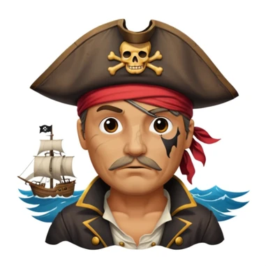 pirate with eye sailing a ship in strome sea background sticker