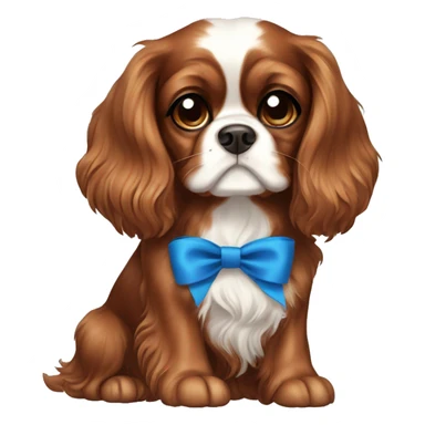 Cavalier king charles dog all brown with blue bow sticker