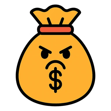 angry bag of money icon with color and black outlines sticker
