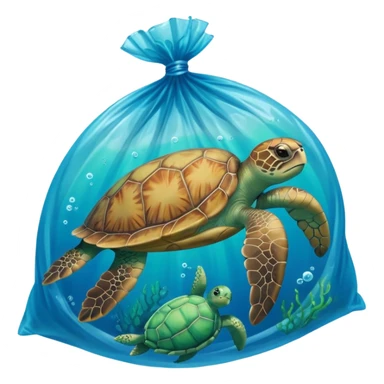 Sea turtle with a plastic bag sticker