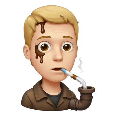 White guy smoking a sewer pipe with brown liquid overflowing and dripping down the side sticker