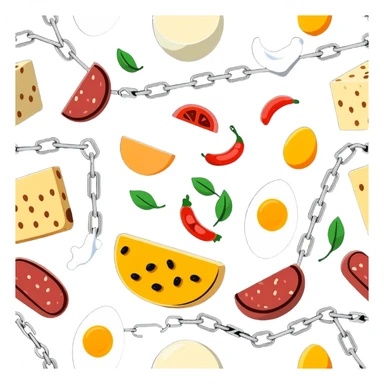 Close up of vibrant protein foods (meat, egg, beans, tofu, yogurt) connected in a chain or cluster, glowing and unified, floating together in a warm light. sticker