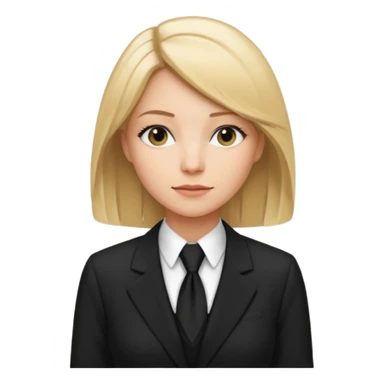 woman lawyer blanche et blonde avec des cheveux mi-long; elle est habillée avec une longue robe noire et une cravate blanche;  sticker