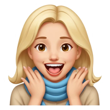 expressive face girl with her hands wrapped around her own neck, laughing, tongue out sticker